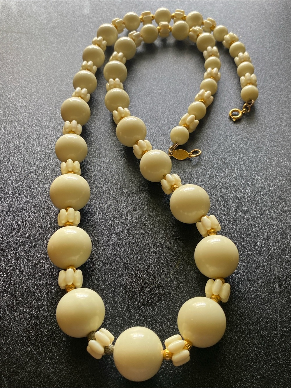 Vintage Signed Freirich Cream Beaded Round Statement Necklace